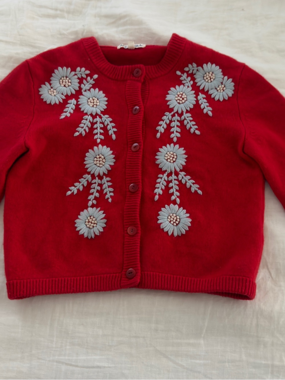 Alex Mill Red Cardigan with White Floral Embroidery - Picture 3 of 12